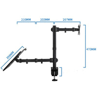 HKM-928211 Multi-Function Dual Screen Monitor Stand for Notebooks and Keyboards - Metal Black Bracket
