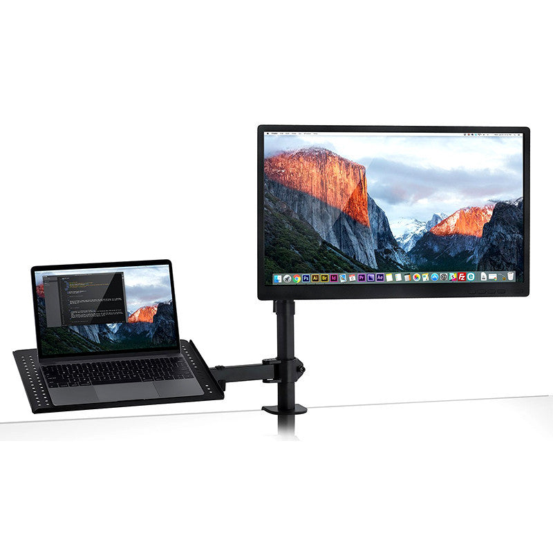 HKM-928211 Multi-Function Dual Screen Monitor Stand for Notebooks and Keyboards - Metal Black Bracket