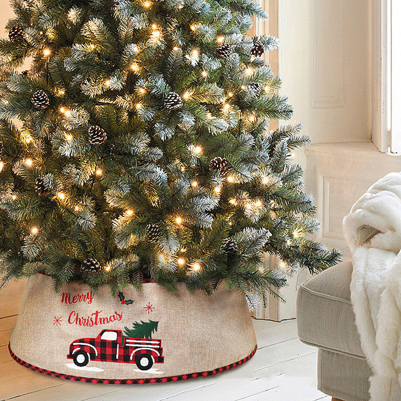 HKM-928275 Christmas Tree Skirt with Car Linen Design, 61cm Upper Diameter, 77cm Lower Diameter, 26cm Height
