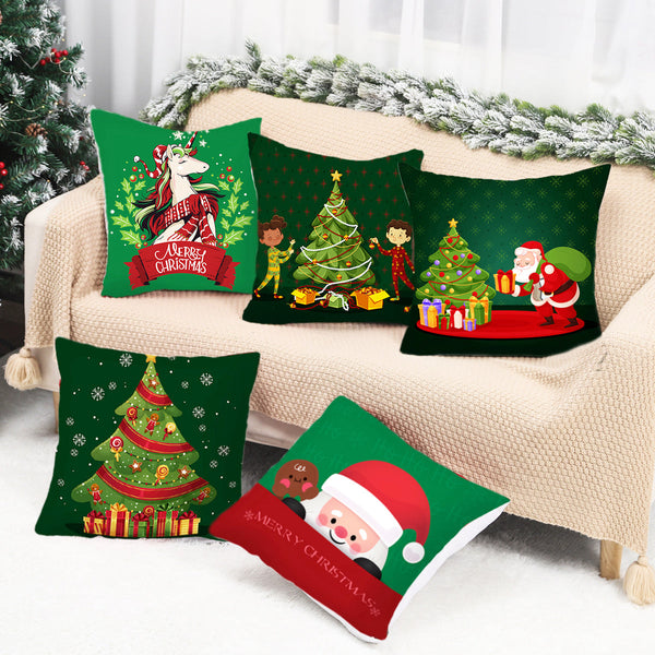 HKM-928467 Christmas-Themed Linen Pillowcase for Sofa Decoration - Red & Green, 45x45cm
