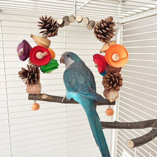 HKM-928595 Parrot Swing Toy with Pine Nut Grinding Claw and Wooden Stand for Colorful Decoration