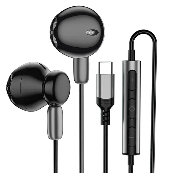 HKM-928659 Type-C Wired In-Ear Noise Cancelling Headphones with Mic for iPhone 15 and Samsung Devices