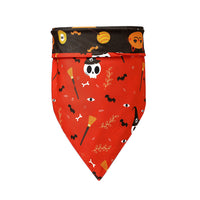 HKM-9287485 Halloween Dog Scarf with Cartoon Pumpkin and Bat Patterns - Triangular Polyester Bib
