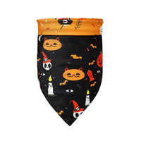 HKM-9287485 Halloween Dog Scarf with Cartoon Pumpkin and Bat Patterns - Triangular Polyester Bib