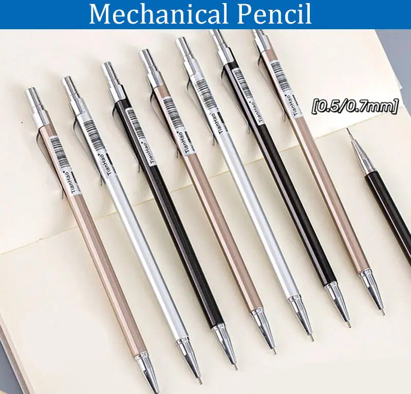 HKM-928787 Student Mechanical Pencil Set 0.5mm & 0.7mm for Writing and Drafting - Silver/Black, 60pcs Box