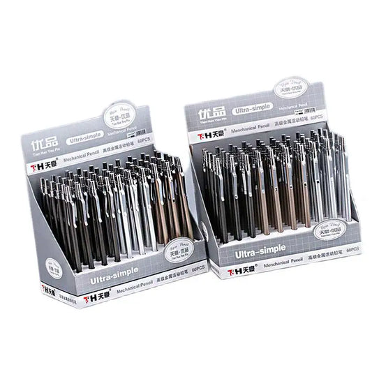 HKM-928787 Student Mechanical Pencil Set 0.5mm & 0.7mm for Writing and Drafting - Silver/Black, 60pcs Box