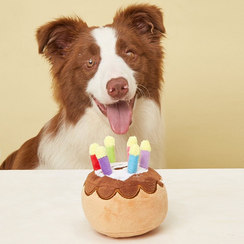 HKM-9289533 Pet Plush Birthday Cake Toy for Dogs – Stress Relief & Chewing Fun
