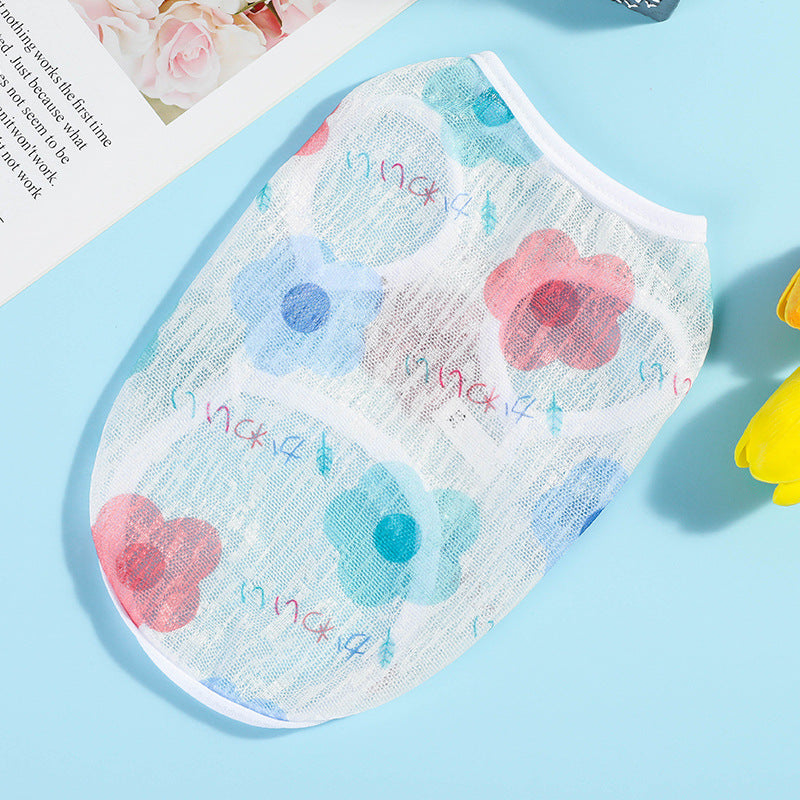HKM-9290429 Lightweight Summer Dog Vest - Stylish Casual Wear in Strawberry, Watermelon, Bear, Rose, Car, Floret, and Bird Designs, Various Sizes Available