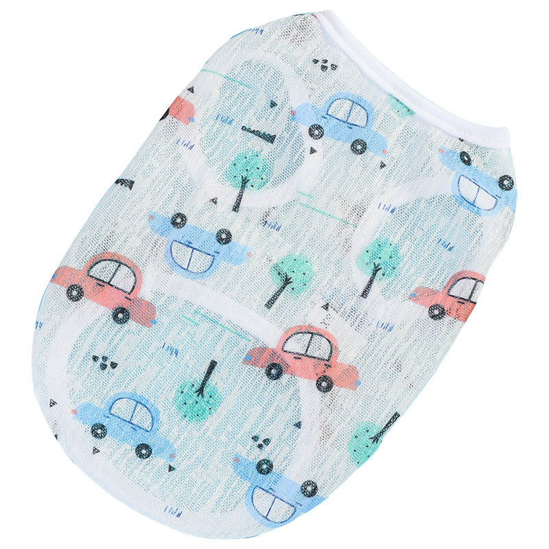 HKM-9290429 Lightweight Summer Dog Vest - Stylish Casual Wear in Strawberry, Watermelon, Bear, Rose, Car, Floret, and Bird Designs, Various Sizes Available