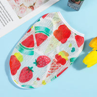 HKM-9290429 Lightweight Summer Dog Vest - Stylish Casual Wear in Strawberry, Watermelon, Bear, Rose, Car, Floret, and Bird Designs, Various Sizes Available