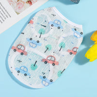 HKM-9290429 Lightweight Summer Dog Vest - Stylish Casual Wear in Strawberry, Watermelon, Bear, Rose, Car, Floret, and Bird Designs, Various Sizes Available