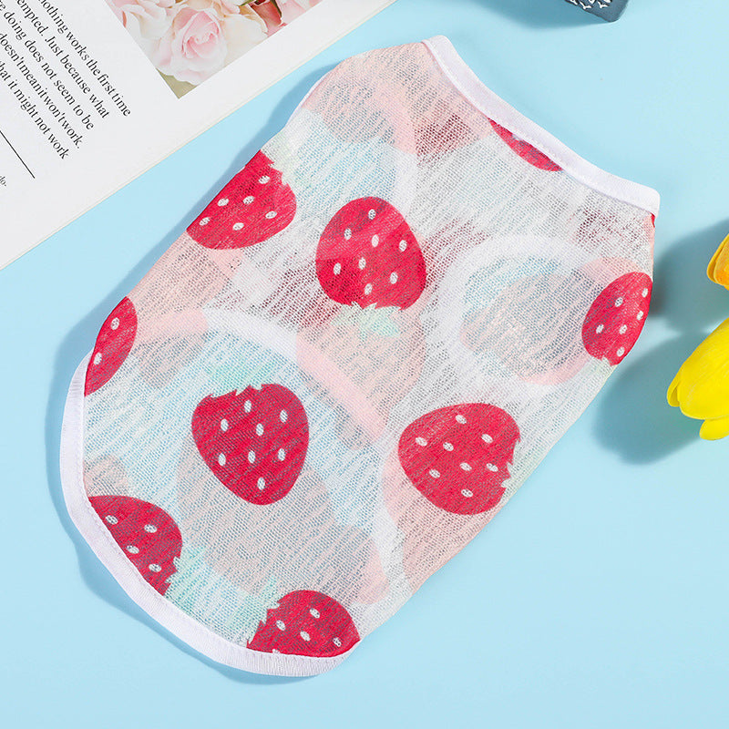 HKM-9290429 Lightweight Summer Dog Vest - Stylish Casual Wear in Strawberry, Watermelon, Bear, Rose, Car, Floret, and Bird Designs, Various Sizes Available