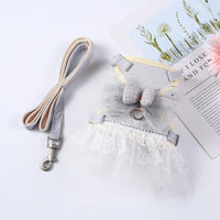 HKM-929299 Lace Pet Tie Dress with Chest Strap - Available in Light Blue, Pink, Grey, and Khaki