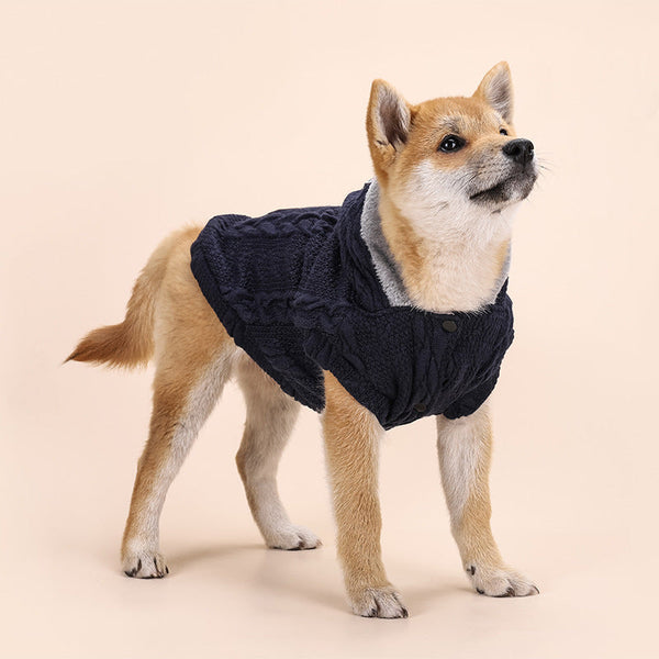 HKM-9293629 Warm Cotton Sweater for Small and Medium Dogs in Navy Blue and Wine Red