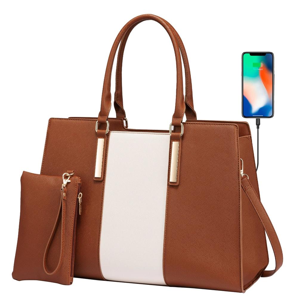 HKM-929363 Waterproof Leather Laptop Tote Bag for 15.6 Inch Laptops - Stylish and Spacious Handbag