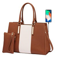 HKM-929363 Waterproof Leather Laptop Tote Bag for 15.6 Inch Laptops - Stylish and Spacious Handbag