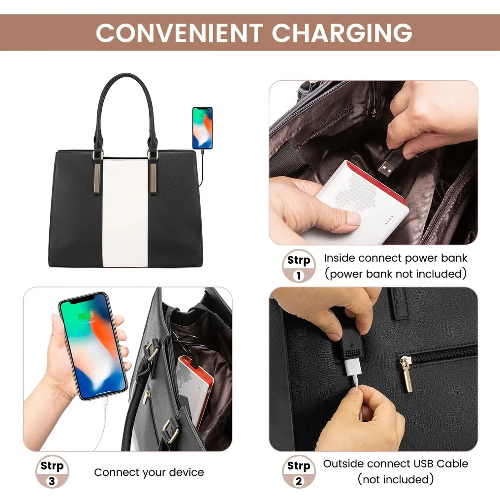 HKM-929363 Waterproof Leather Laptop Tote Bag for 15.6 Inch Laptops - Stylish and Spacious Handbag
