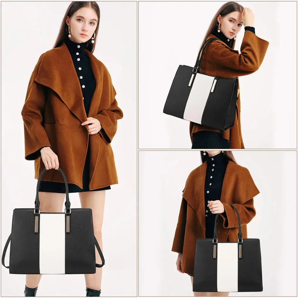 HKM-929363 Waterproof Leather Laptop Tote Bag for 15.6 Inch Laptops - Stylish and Spacious Handbag