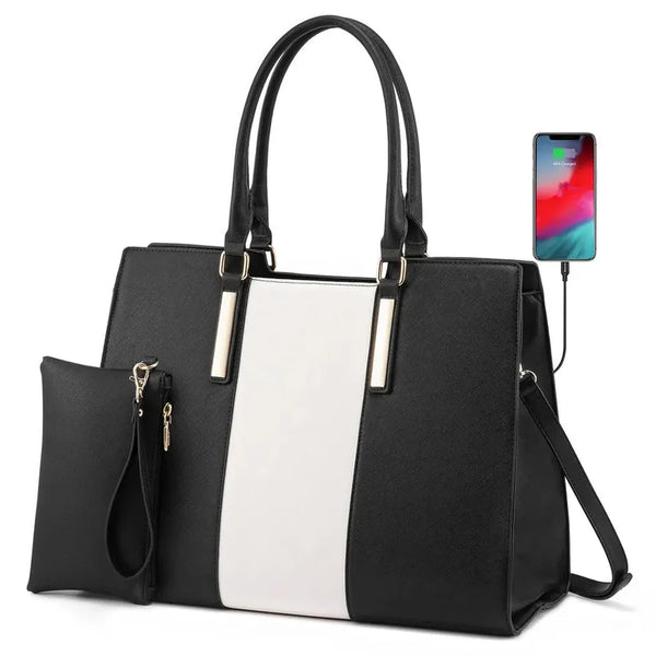 HKM-929363 Waterproof Leather Laptop Tote Bag for 15.6 Inch Laptops - Stylish and Spacious Handbag