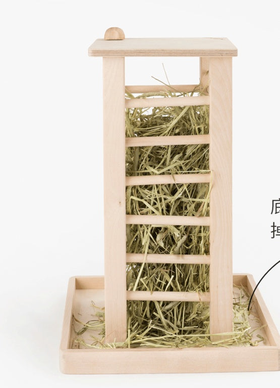 HKM-9294013 Multifunctional Wooden Straw Rack for Rabbits - Square Grass Frame, Large Size 36.5x24.5x16.5cm