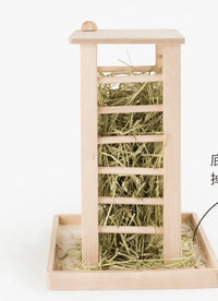 HKM-9294013 Multifunctional Wooden Straw Rack for Rabbits - Square Grass Frame, Large Size 36.5x24.5x16.5cm
