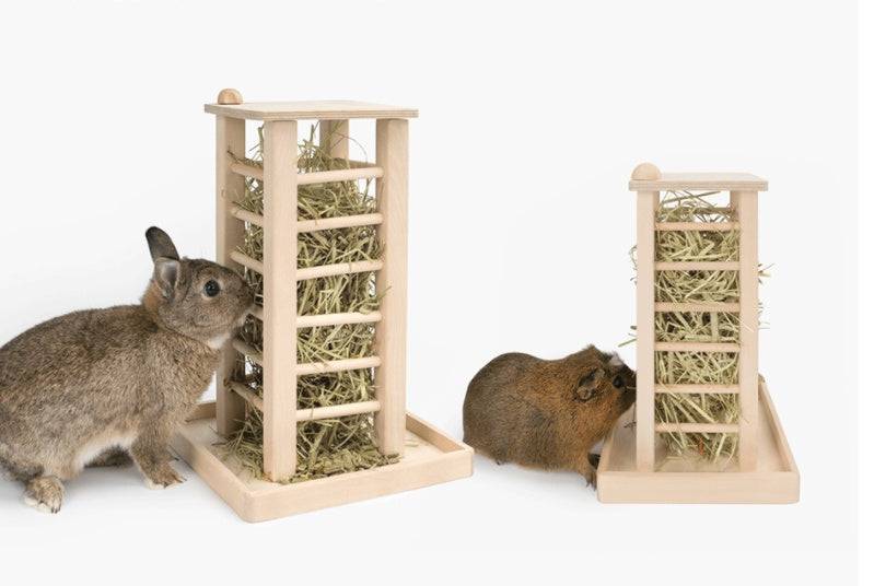 HKM-9294013 Multifunctional Wooden Straw Rack for Rabbits - Square Grass Frame, Large Size 36.5x24.5x16.5cm