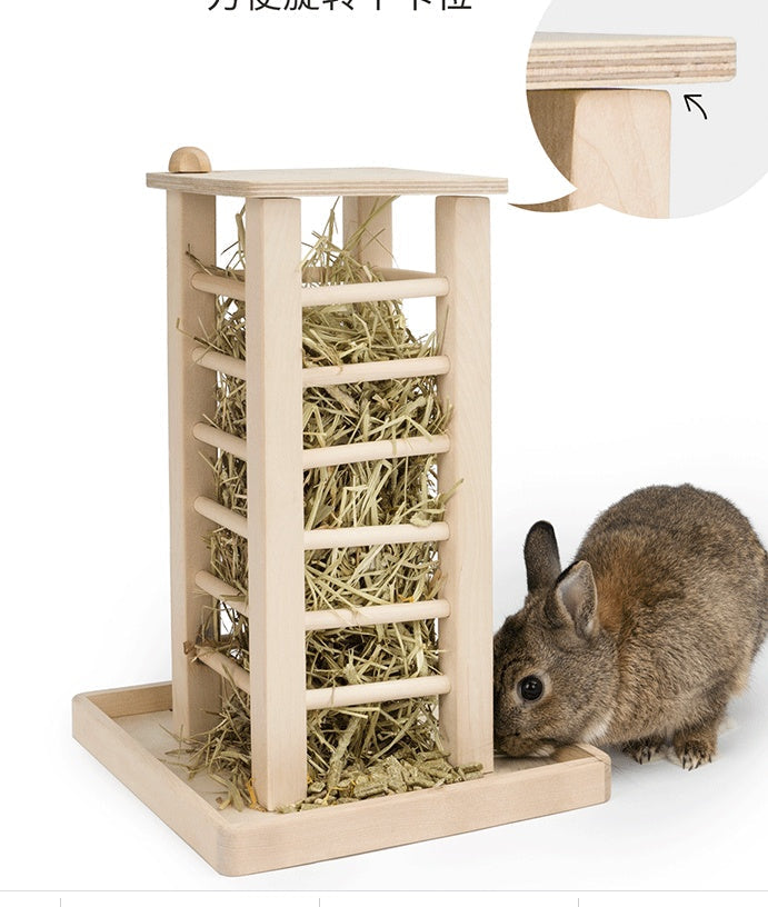 HKM-9294013 Multifunctional Wooden Straw Rack for Rabbits - Square Grass Frame, Large Size 36.5x24.5x16.5cm