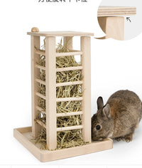 HKM-9294013 Multifunctional Wooden Straw Rack for Rabbits - Square Grass Frame, Large Size 36.5x24.5x16.5cm
