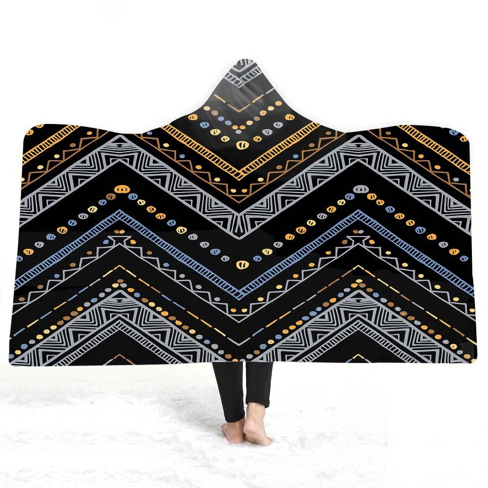 HKM-929491 Geometric 3D Digital Printing Hooded Cloak Blanket - Polyester Fiber, Multiple Sizes