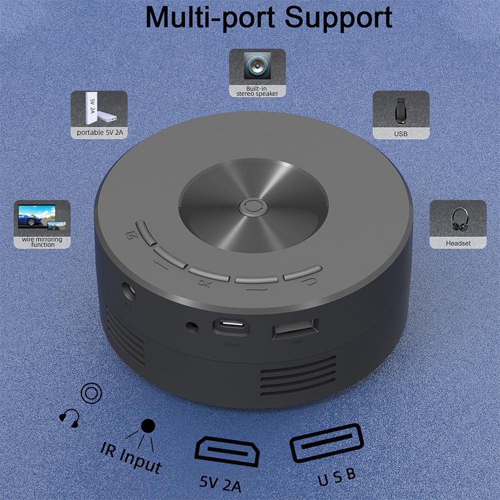 HKM-929491 Portable Low Noise LCD Mini Projector for Wireless Mobile Phone Screen Mirroring, Eco-friendly Design, and External Audio Support