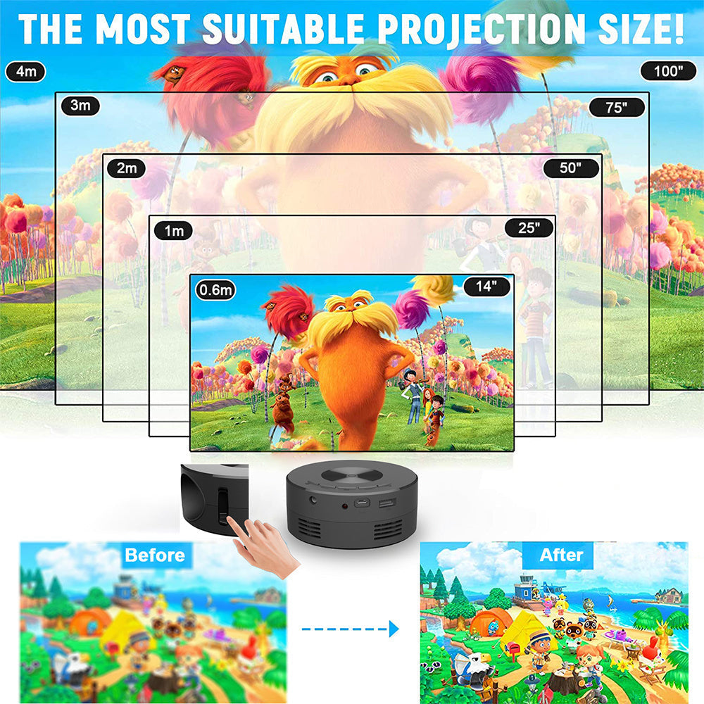 HKM-929491 Portable Low Noise LCD Mini Projector for Wireless Mobile Phone Screen Mirroring, Eco-friendly Design, and External Audio Support