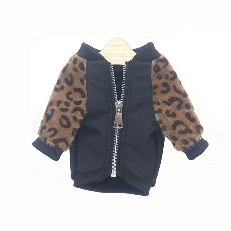 HKM-9295293 Leopard Print Dog Jacket for Stylish Pets - Polyester Two-Legged Clothing in Blue
