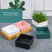HKM-9295805 Square Ceramic Dog Food Bowl for Pets - Light Luxury Design