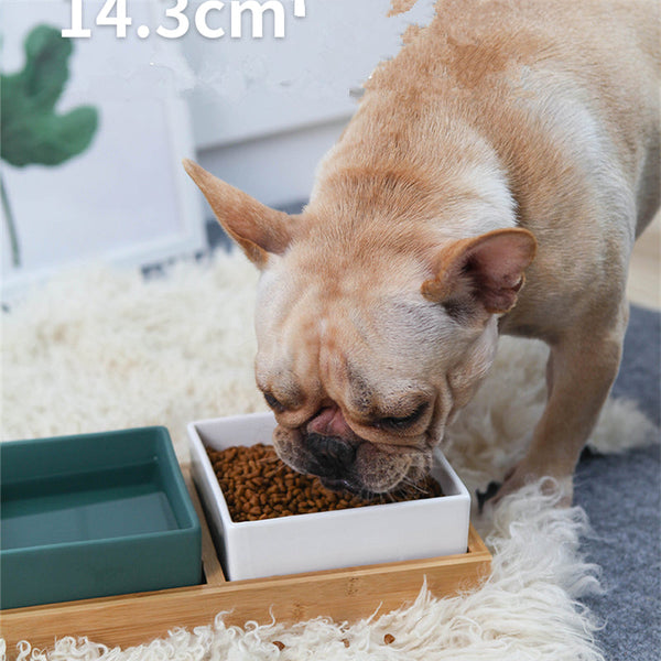 HKM-9295805 Square Ceramic Dog Food Bowl for Pets - Light Luxury Design