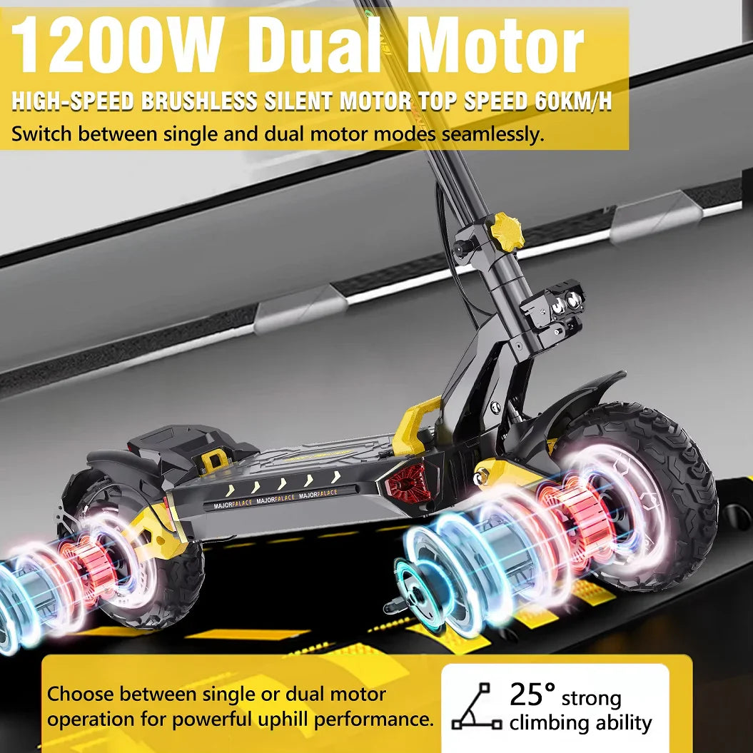 HKM-929683 Dual Motor Electric Scooter - 60-80 km Range, Hydraulic Braking, Waterproof, Foldable Design for Adults