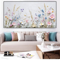 HKM-929747 Handmade 3D Palette Knife Oil Painting Canvas Wall Art - Floral Design for Living Room and Home Decor