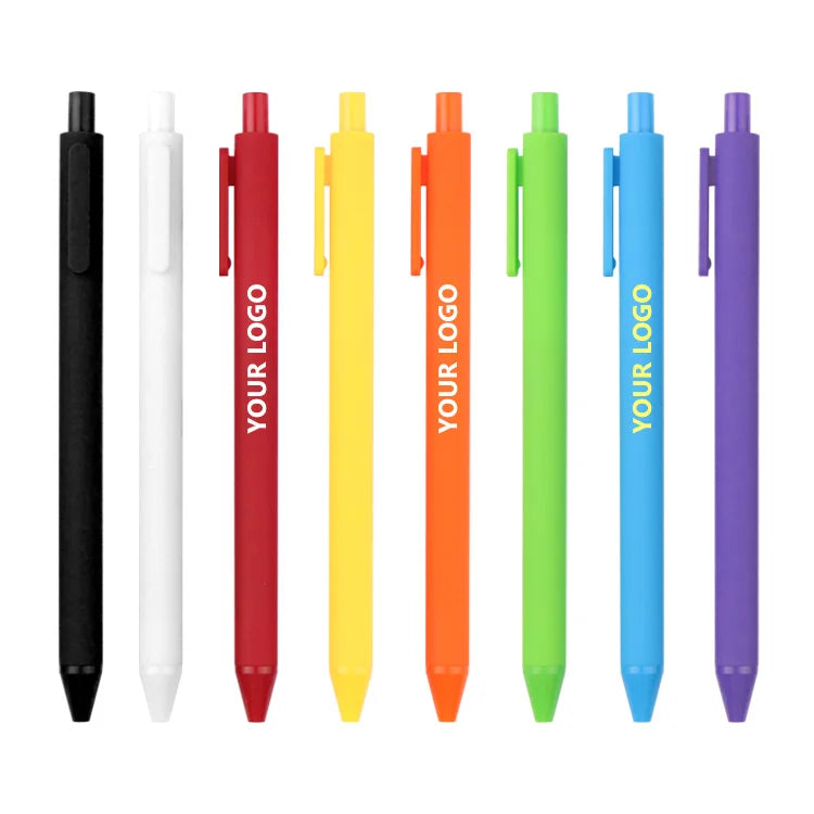 HKM-929939 Custom Logo Printed Retractable Ballpoint Pen with Soft Rubber Grip in Multiple Colours