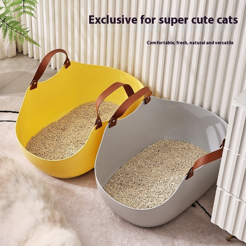 HKM-9299645 Portable Open Cat Litter Box - Yellow and Gray, PE Material, 51x36x24cm