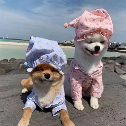 HKM-9300157 Korean Spring Blue Star-Patterned Cotton Pajama Suit for Pets
