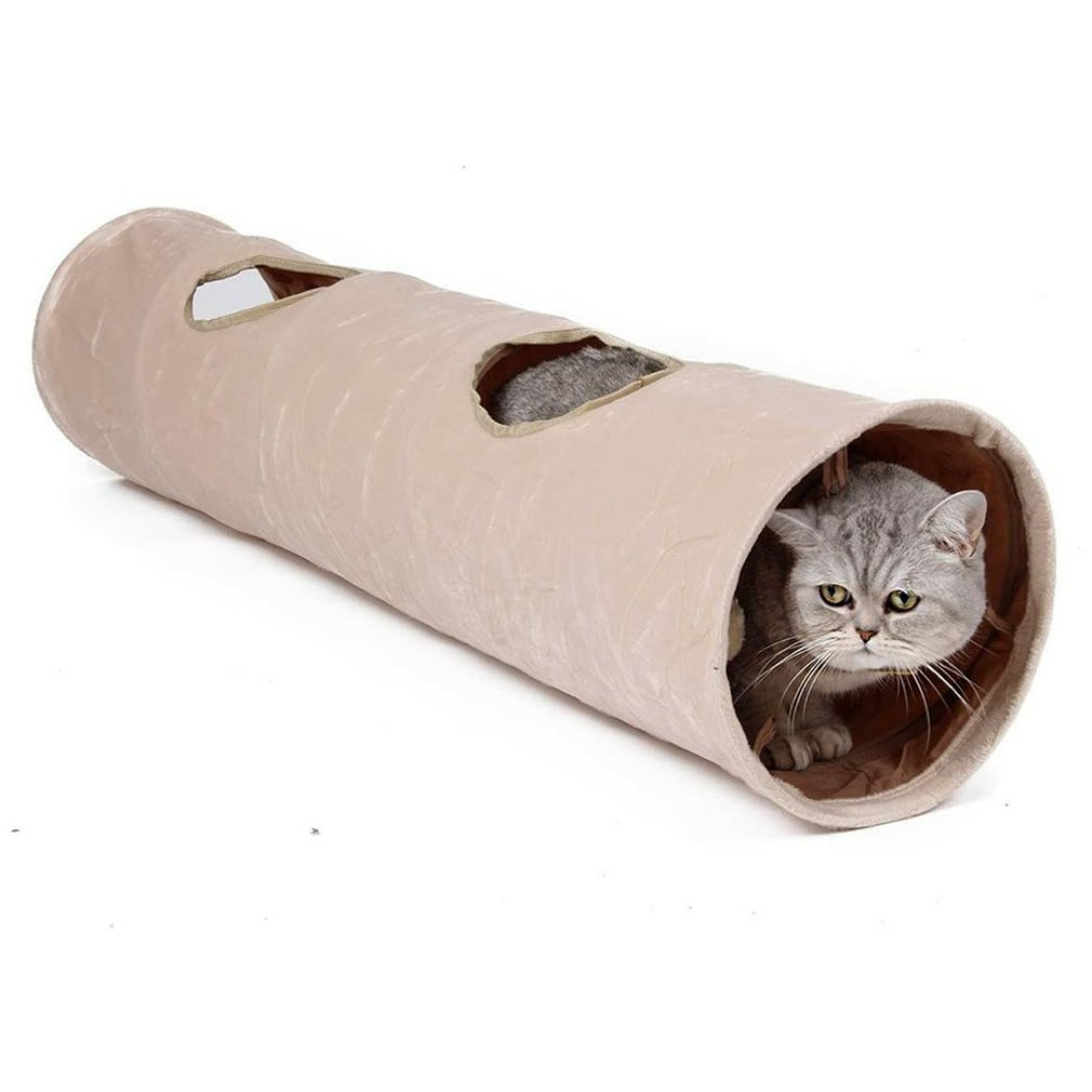 HKM-9300669 Collapsible Short Plush and Oxford Cloth Cat Tunnel, 25X120CM