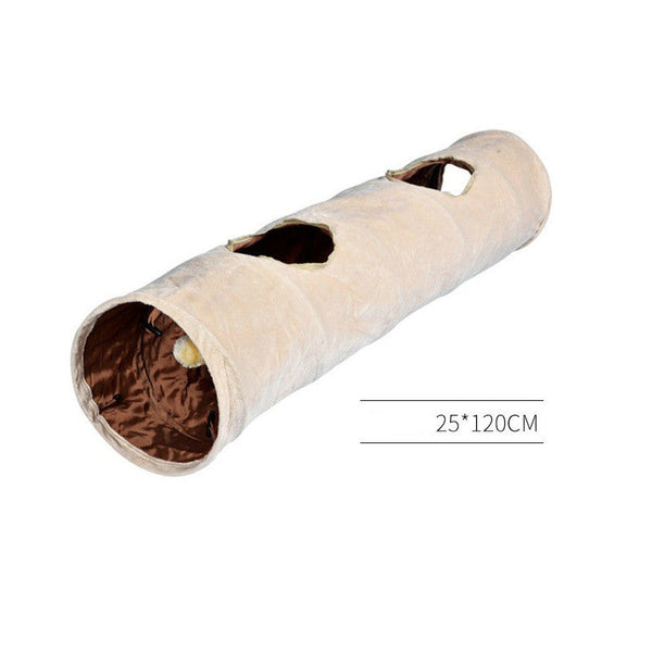 HKM-9300669 Collapsible Short Plush and Oxford Cloth Cat Tunnel, 25X120CM