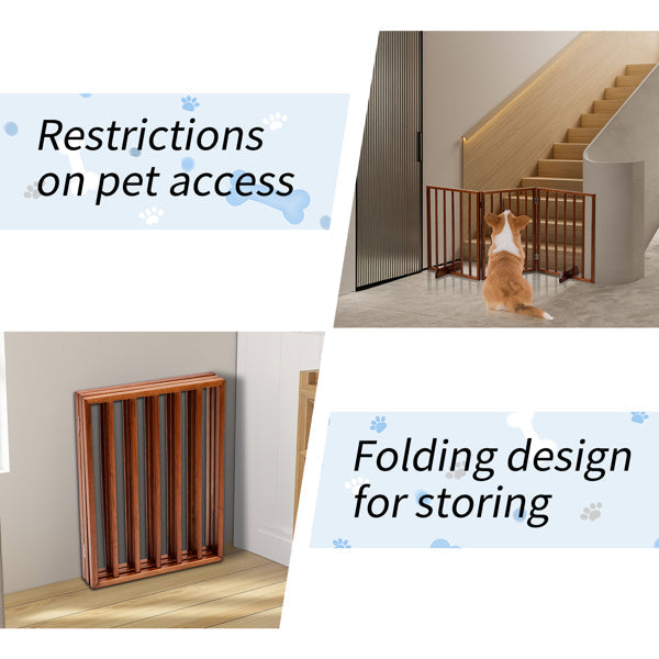 HKM-9302973 Brown Foldable 24-Inch Freestanding Wood Pet Fence for Indoor Use
