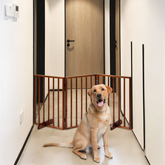 HKM-9302973 Brown Foldable 24-Inch Freestanding Wood Pet Fence for Indoor Use