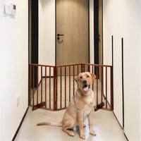 HKM-9302973 Brown Foldable 24-Inch Freestanding Wood Pet Fence for Indoor Use