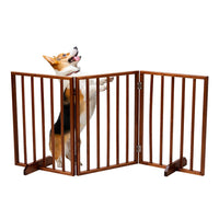 HKM-9302973 Brown Foldable 24-Inch Freestanding Wood Pet Fence for Indoor Use