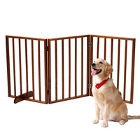 HKM-9302973 Brown Foldable 24-Inch Freestanding Wood Pet Fence for Indoor Use