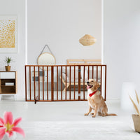 HKM-9302973 Brown Foldable 24-Inch Freestanding Wood Pet Fence for Indoor Use