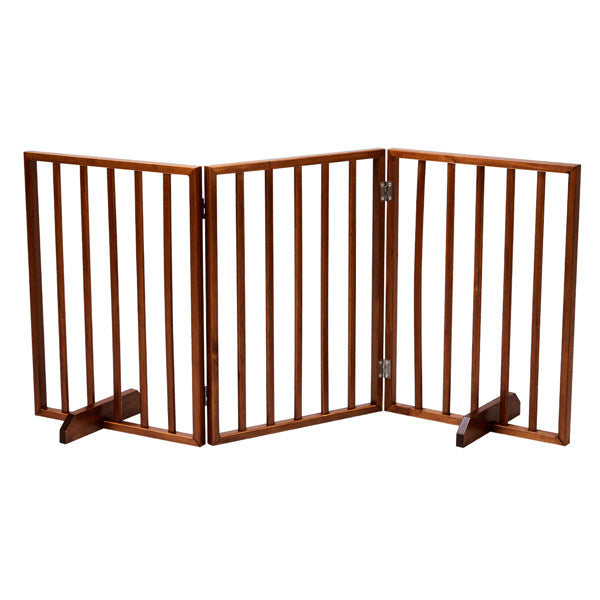 HKM-9302973 Brown Foldable 24-Inch Freestanding Wood Pet Fence for Indoor Use