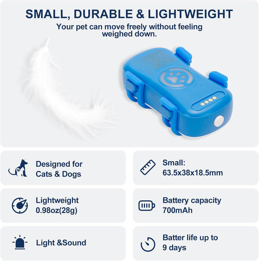 HKM-9304637 Real-Time Pet GPS Tracker with Geofence, Activity Monitoring, Waterproof Design, and Sound & Light Alerts