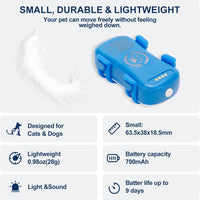 HKM-9304637 Real-Time Pet GPS Tracker with Geofence, Activity Monitoring, Waterproof Design, and Sound & Light Alerts